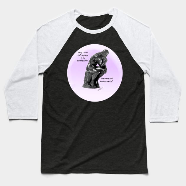 Rodin's "Thinker" tries to remember... Baseball T-Shirt by McGraw Arts